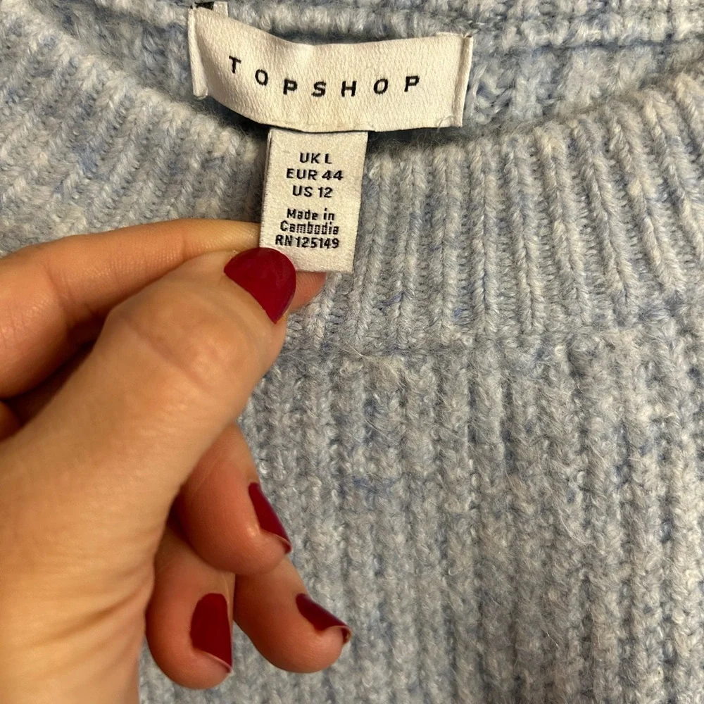 Topshop Cropped Heather Blue Sweater - Picture 3 of 4